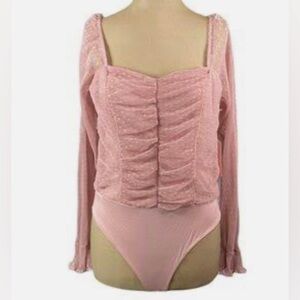 NWOT Blashe Blush Pink Swiss Dot Semi Sheer Bodysuit size small